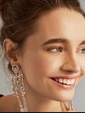 BaubleBar Mainline  Crystal Lazy Bones Skeleton Drop Earrings  NIB